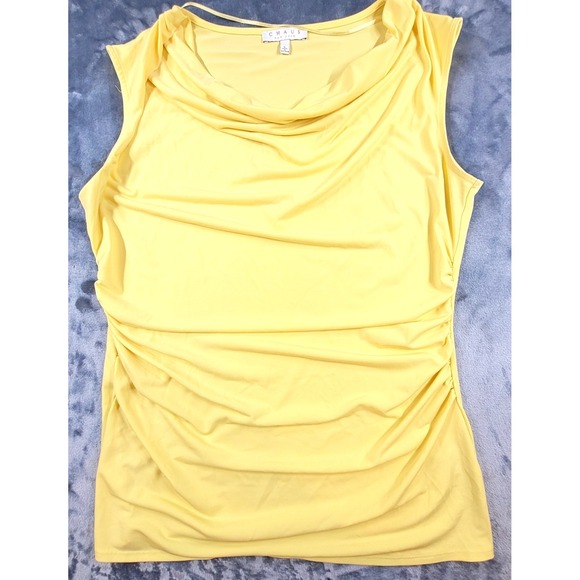 Chaus Tops - CHAUS NEW YORK Yellow Cowl Neck Sleeveless Top, Ruched Sides Women's Size L